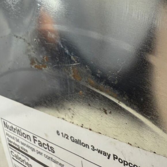 The Popcorn Factory 6.5 Gallon LET IT SNOW Green Gold Scroll Lidded Metal Barrel - Picture 13 of 14